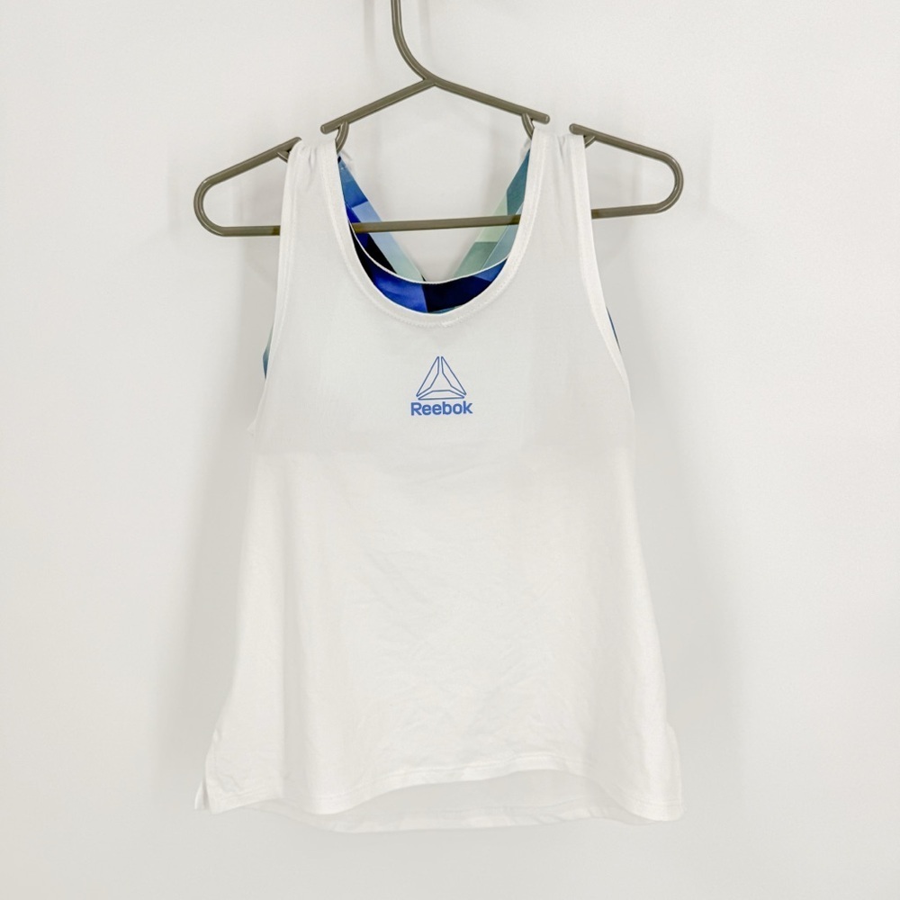 Reebok White and Blue Tank Top with Breathable Fabric